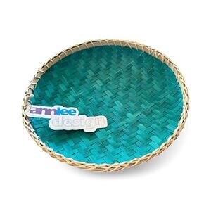 Ann Lee Design Round Bamboo Weave Serving Tray Teal 14" x 14" x 1”